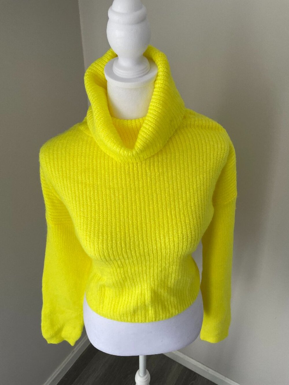 Yellow Cropped Turtleneck Sweater